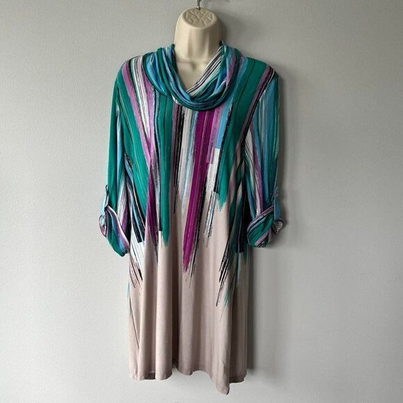 Alfani Multi-Color Cowl Neck Shift Dress Size PL - Picture 1 of 6